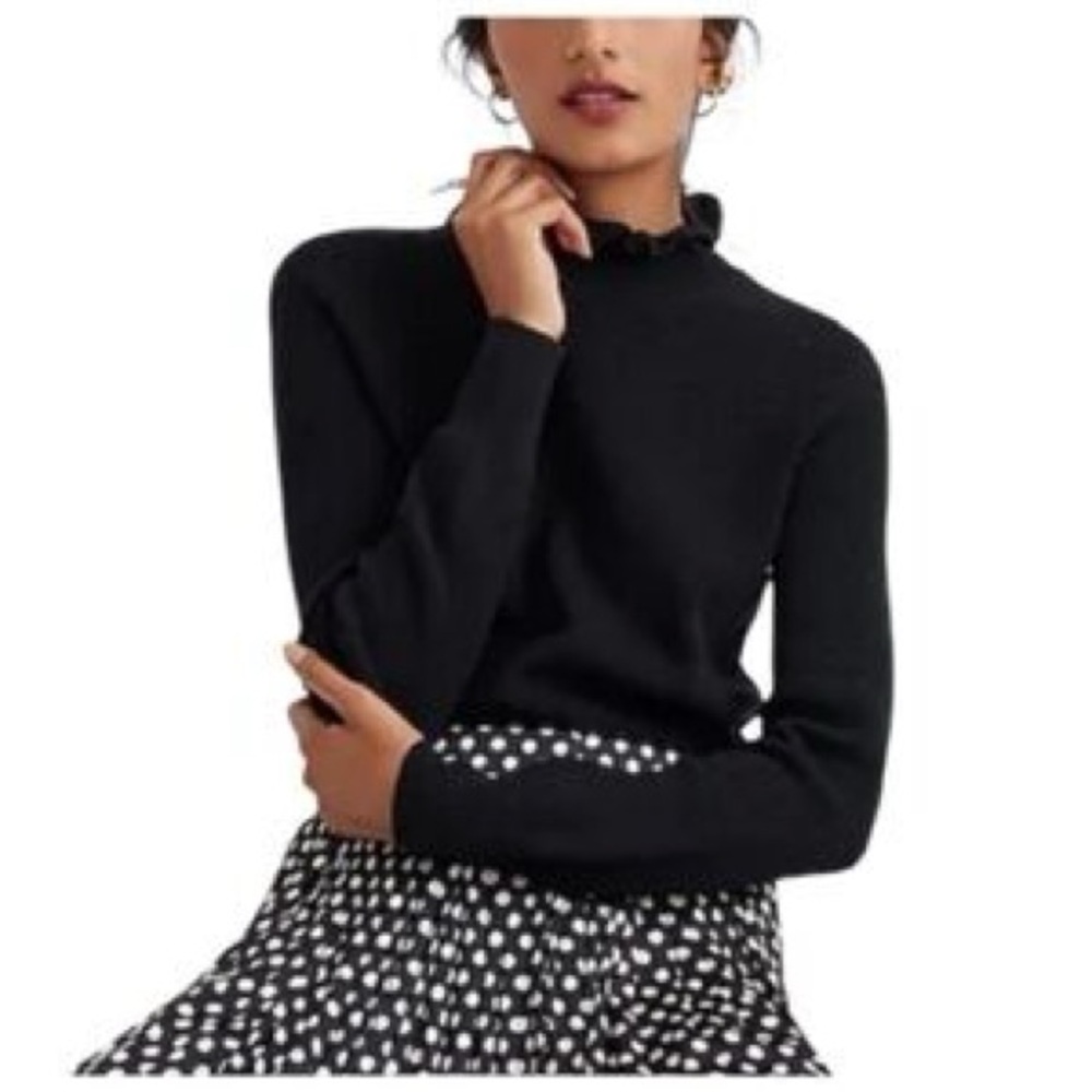 J Crew Navy Blue Ruffleneck Sweater - XS